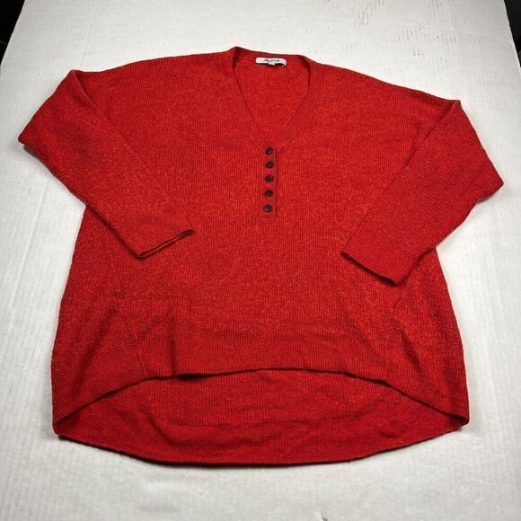 Madewell Asherton Henley Sweater Red Long Sleeve Loose Fit Knit Pullover SMALL - Picture 1 of 12
